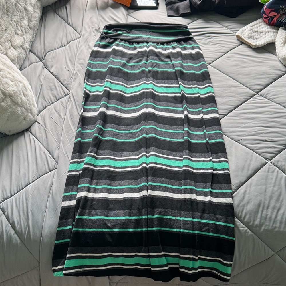 Striped Black and Green Maxi Skirt